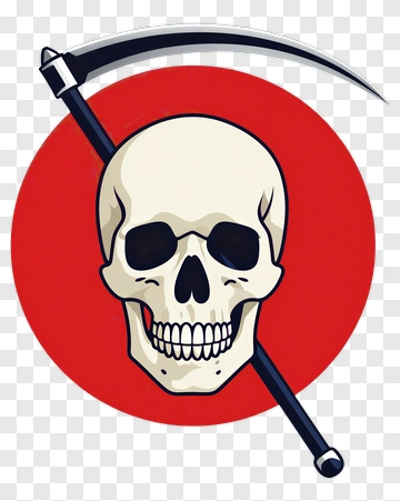 Skull With Scythe On Red Circle PNG