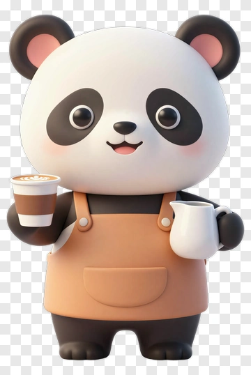 Panda With Coffee And Milk Jug PNG