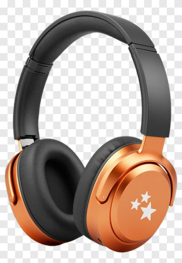 Orange And Black Headphones With Star Design PNG