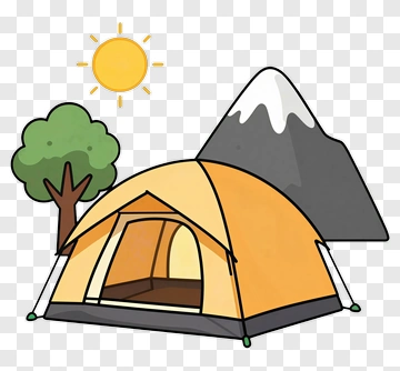 Orange Tent With Mountain And Tree PNG