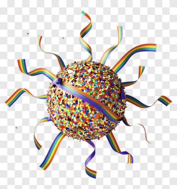 Confetti Ball With Rainbow Ribbons PNG