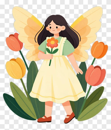 Fairy Girl Holding A Flower PNG