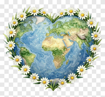 Heart-shaped Earth Surrounded By Daisies PNG