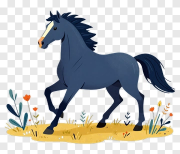 Blue Horse In Field PNG
