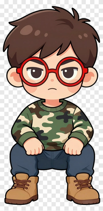 Boy With Red Glasses In Camouflage PNG