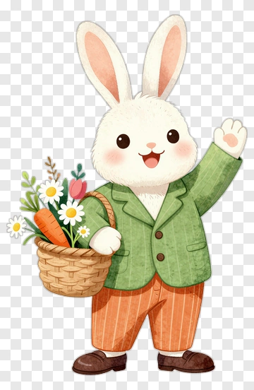 Happy Easter Bunny With Basket PNG