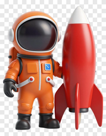 Orange Astronaut With Red Rocket PNG