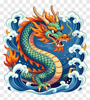 Chinese Dragon In Waves PNG