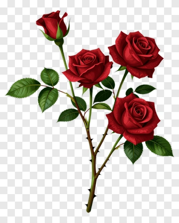 Red Roses With Green Leaves PNG