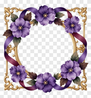 Purple Flower Frame With Gold Accents PNG
