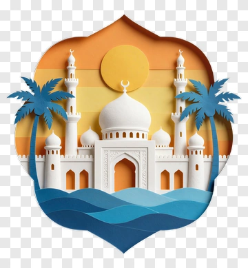 White Mosque With Palm Trees And Ocean PNG