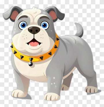 Cartoon Bulldog With Yellow Collar PNG