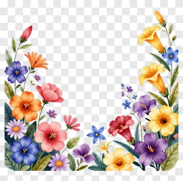 Colorful Floral Border Design PNG