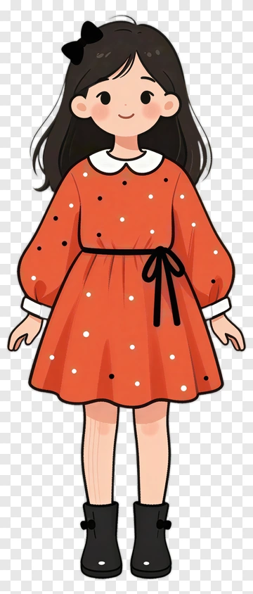 Cartoon Girl In Orange Dress PNG