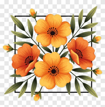 Orange Flower Bouquet In Square Frame PNG