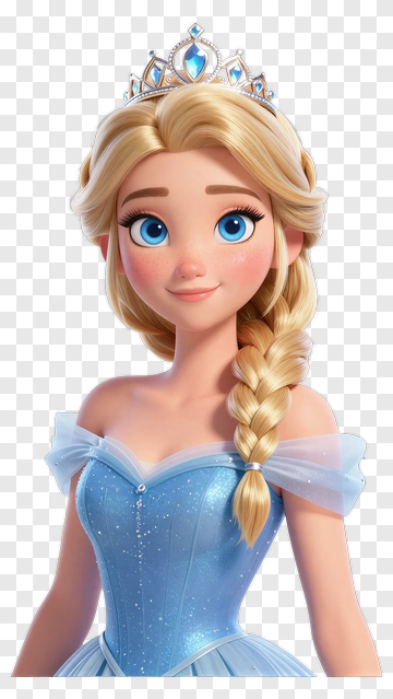Princess With Blue Dress And Crown PNG