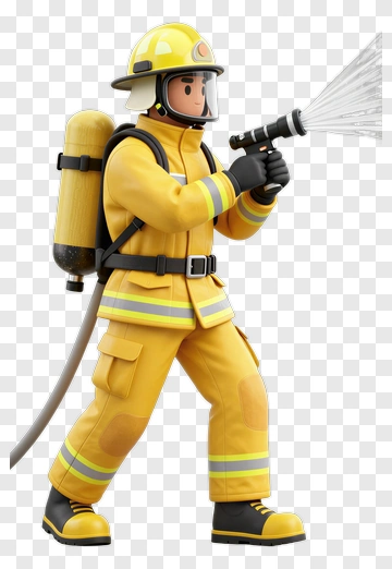 Firefighter Holding Fire Hose PNG