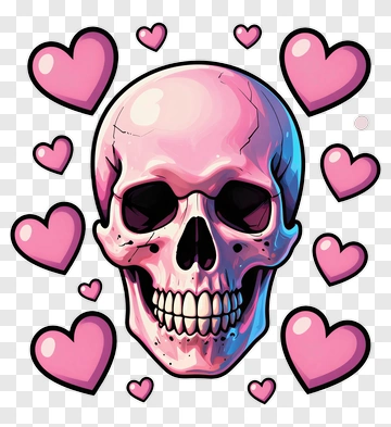 Pink Skull With Hearts PNG