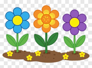 Three Colorful Cartoon Flowers PNG
