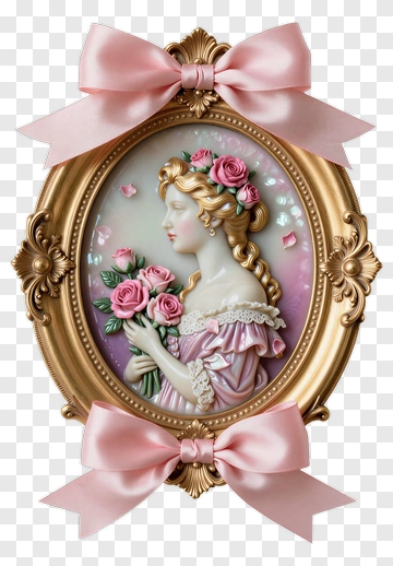 Elegant Woman Portrait With Roses And Bow PNG