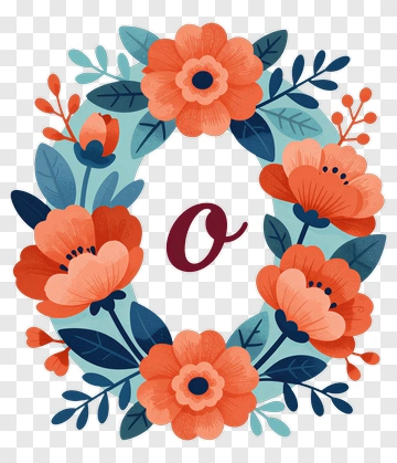 Orange Flower Wreath With Letter O PNG