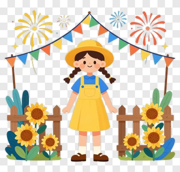 Happy Girl In Sunflower Garden PNG