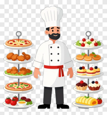 Chef With Pizza And Dessert PNG