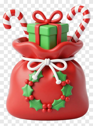 Red Christmas Gift Bag With Candy Canes PNG