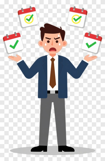 Overwhelmed Businessman Juggling Deadlines PNG