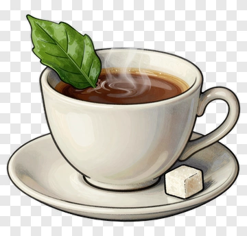 Coffee Cup With Leaf And Sugar Cube PNG