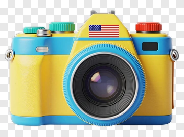 Yellow And Blue Camera With American Flag PNG