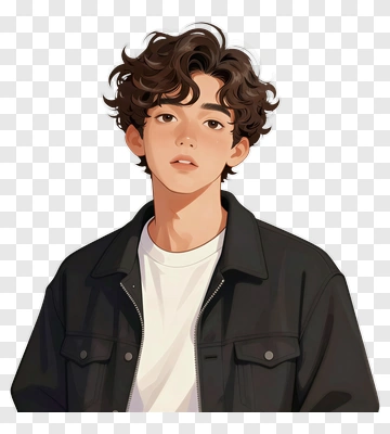 Young Man With Curly Hair PNG