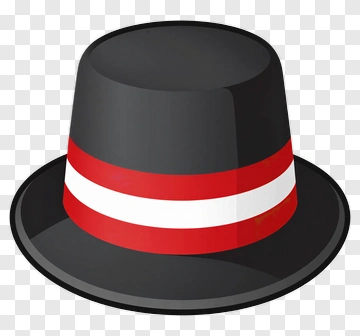 Black Top Hat With Red And White Band PNG