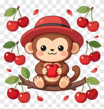 Cute Monkey Holding Apple PNG