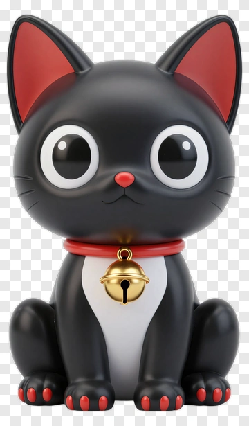 Black Cat Figurine With Red Ears PNG