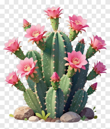 Blooming Cactus With Pink Flowers PNG