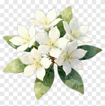 White Blossom With Green Leaves PNG