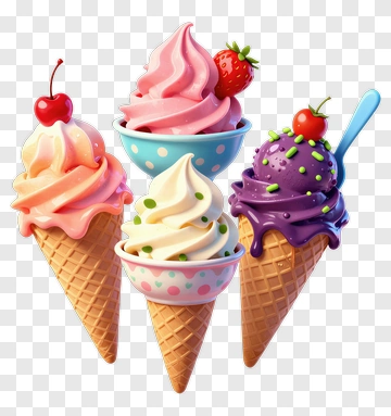Four Colorful Ice Cream Scoops PNG