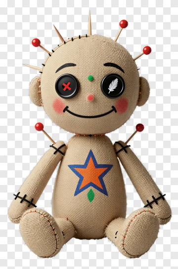 Voodoo Doll With Red Pins And Blue Star PNG