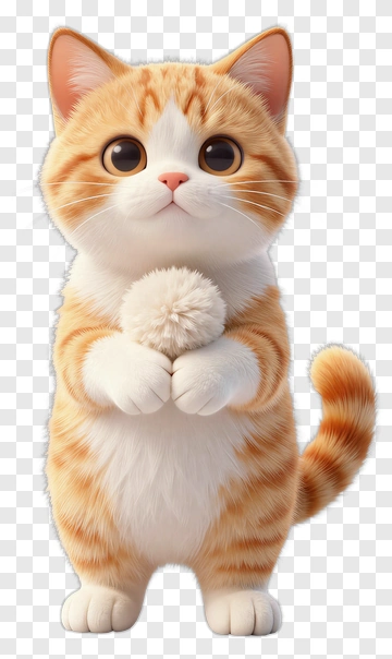 Adorable Orange And White Kitten Holding Pom-Pom PNG