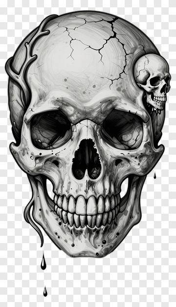 Hand Drawn Skull With Cracks And Droplets PNG