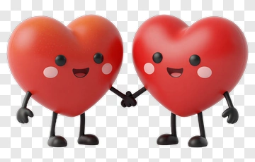 Two Red Heart Characters Holding Hands PNG