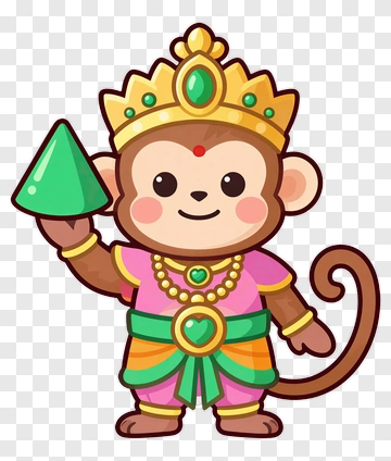 Cartoon Monkey King Holding Green Cone PNG