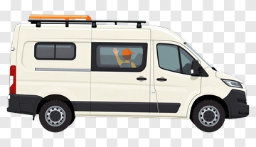Van Traveling Through Mountain Forest PNG