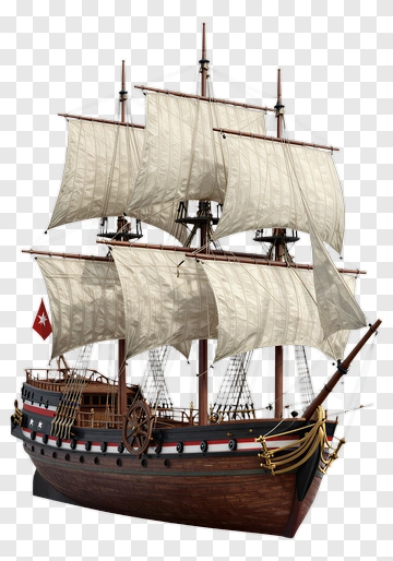 Wooden Sailing Ship Model With Full Sails PNG