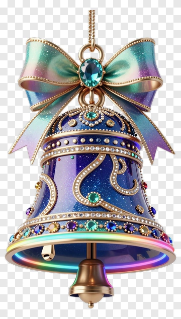 Glossy Bell Ornament With Rainbow Bow PNG