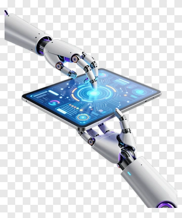 Robot Hand Interacting With Digital Interface PNG