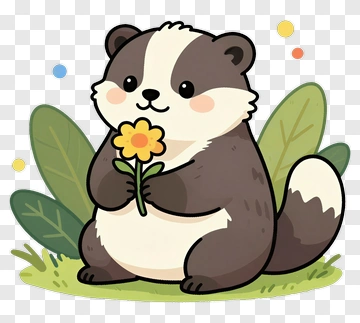 Cute Badger Holding A Yellow Flower PNG