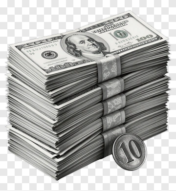 Stack Of Dollar Bills With Ten Dollar Coin PNG