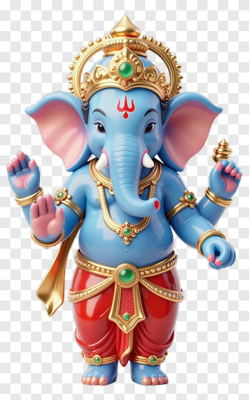 Blue Ganesha Statue With Gold And Green Accents PNG